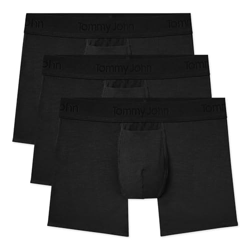 Tommy John Herren Trunk 10,2 cm Unterwäsche, zweite Haut Boxershorts mit stützendem Konturbeutel, weich, atmungsaktiv, Stretch-Stoff, Schwarz (3er-Pack), Large von Tommy John
