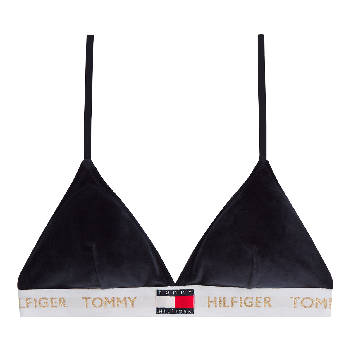 Tommy Hilfiger Padded Triangle Velour BH, Farbe: Schwarz, Größe: L, Damen von Tommy hilfiger