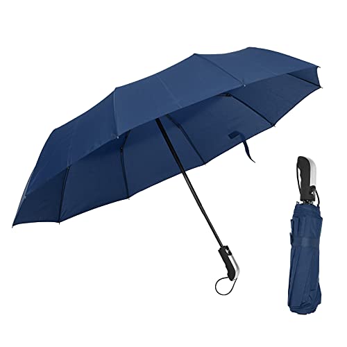 10 Rippen Automatischer Regenschirm Winddichter Regenschirm mit Ergonomischem Griff Faltbarer Tragbarer Regenschirm Ruck-sack Regenschirm für Reiseschule(Blau) von Tomotato