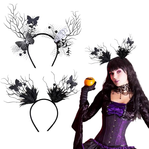 2 Stück Baumzweige Schmetterlinge Stirnband Hexe Baumzweige Geweih Stirnband Halloween Cosplay Haarschmuck Frauen Mädchen Cosplay Karneval Foto Requisiten von Tomotato