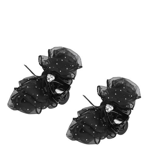 2 Stück Haarklauen Klammern, Schwarz Mesh Bowknot Haarklammern Frauen Haarzubehör für Tägliche Partydatumarbeit von Tomotato