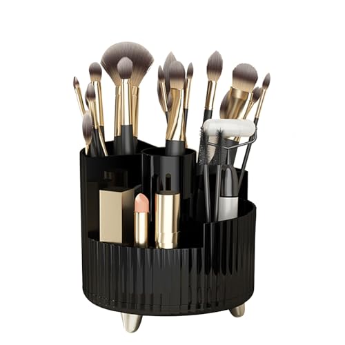 Make up Pinselhalter Organizer, 360° Drehbare Kosmetikaufbewahrung auf der Arbeitsplatte Make up Pinselbecher für Lippenstifte, Augenbrauenstift, Eyeliner, Mascara(Schwarz) von Tomotato