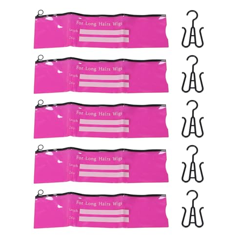 Perückenlagertaschen Haarverlängerung Halter mit Hanger 5pcs Hanging Organizer für synthetische menschliche Haar Perücken Erweiterungen 14 x 59 cm (Mittelgroße Rosa) von Tomotato