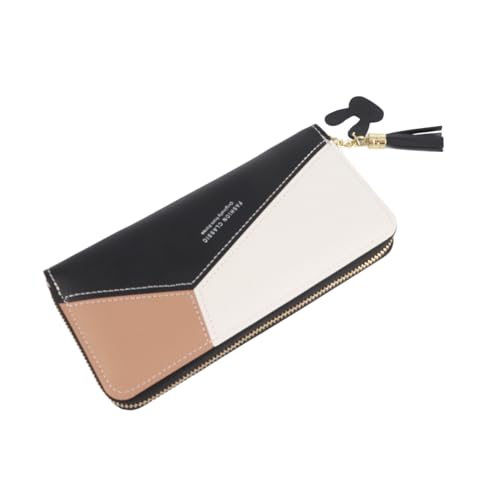 Tomotato Damen-Geldbörse, PU-Farbblock Geldbörse mit langem Reißverschluss Minimalistische Geldbörse lange Clutch Reißverschluss um Handgelenk Geldbörse Reise-Leder (Schwarz) von Tomotato