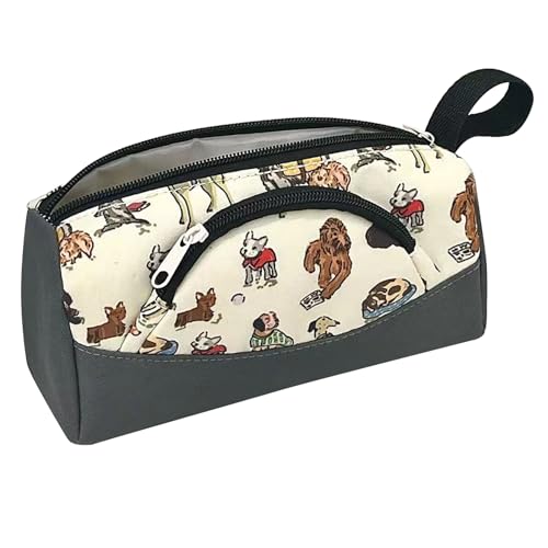 Federmäppchen mit großem Fassungsvermögen, Doppelte Fächer Federmäppchen aus Segeltuch mit Reißverschluss, tragbarer Griff, Schreibwaren-Organizer (Schwarz) von Tomotato