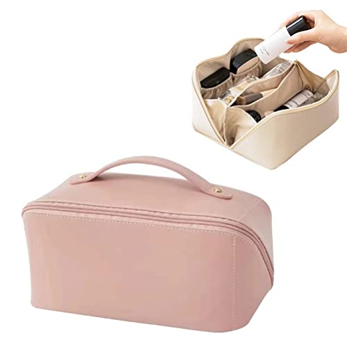 Tragbare Reise -Make -up -Tasche Kosmetikbeutel PU Leder mit großer Kapazität Make -up -Organisatierbeutel mit Griff und Teiler für Frauen und Mädchen Reisen und tägliche (C) von Tomotato