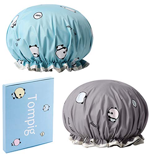 Duschhaube Badekappe Damen, 2 Stück Damen Wasserdicht Duschhaube Elastisch Bad Kappe, wiederverwendbar Haarhaube Dusche Kappe Elastisch Haarhaube für Badezimmer, Badekurort, Hauptgebrauch（Blau, Grau） von Tompig