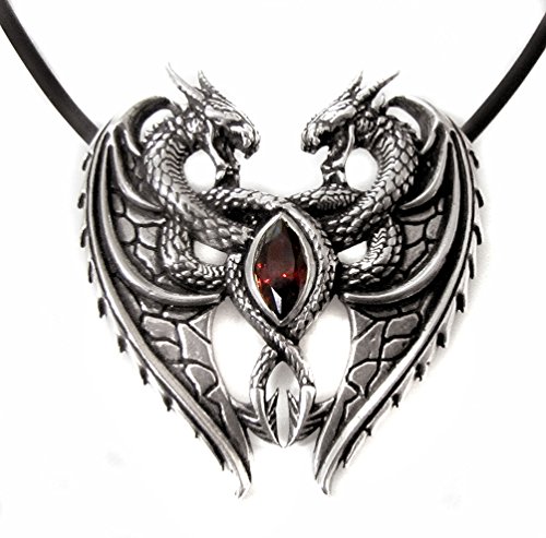 Anhänger Dragon Heart Drachenherz zwei Drachen aus 925 Sterling Silber mit rotem Zirkonia Liebe von Toms-Silver