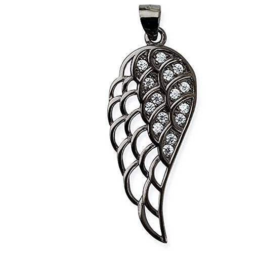 Anhänger Engelsflügel aus 925 Sterling Silber schwarz rhodiniert mit Zirkonia Länge 3cm von Toms-Silver