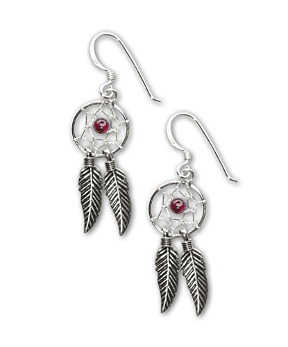 Ohrringe Traumfänger Dreamcatcher mit Stein lila 925 Sterling Silber Indianer von Toms-Silver