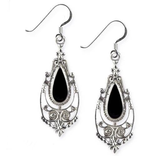 Ohrringe Victorian Gothic 925 Sterling Silber mit schwarzem Onyx Länge 3,5cm von Toms-Silver