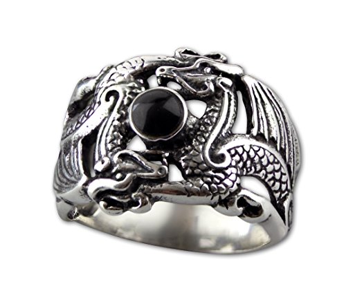 Ring Drachen Double Dragon 925 Sterling Silber mit Onyx (60 (19.1)) von Toms-Silver