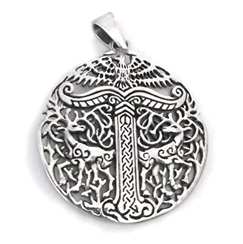 Toms-Silver Amulett Irminsul 925 Sterling Silber Weltenbaum mit Hirsch und Adler von Toms-Silver