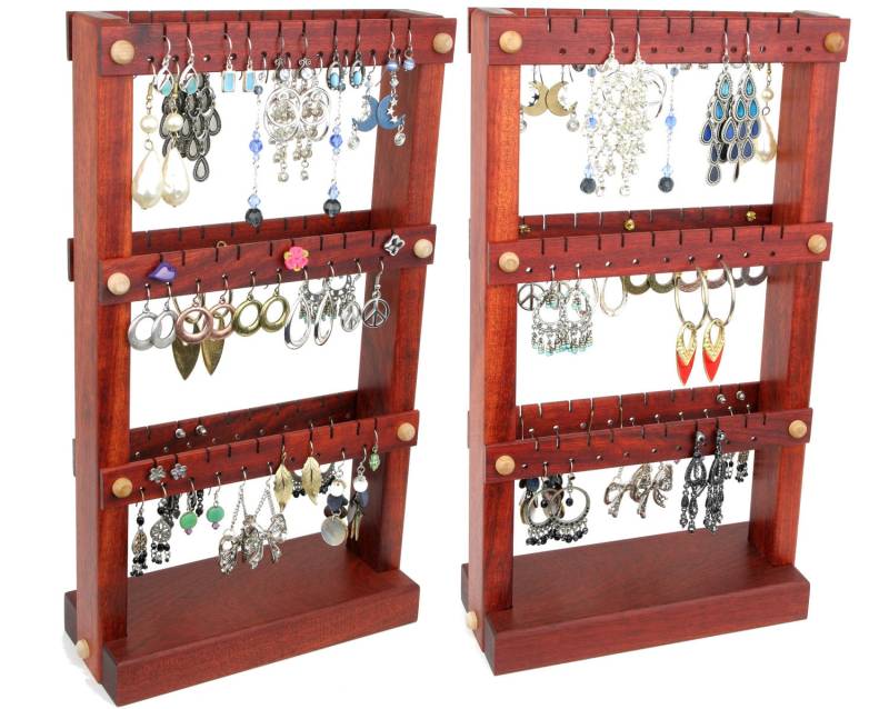 Ohrringhalter Ständer, Ohrring Organizer, Blutholz, Holz, Doppelseitig. Hält 60 Paar Ohrringe. Schmuck Organizer - Schmuckhalter von TomsEarringHolders