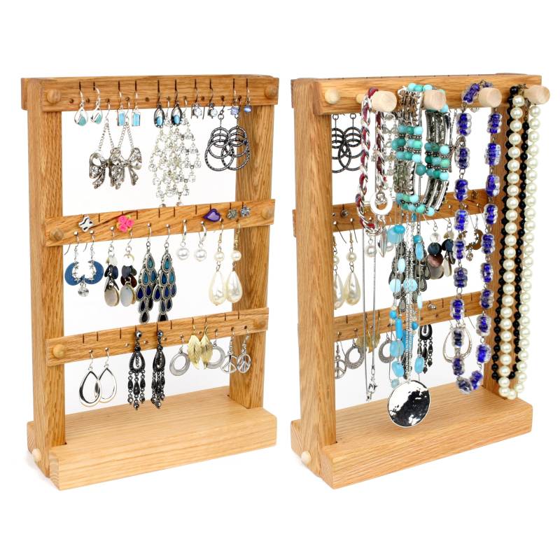 Schmuckständer, Ohrringhalter, Holz, Eiche Plus Halskettenhalter. Fassungsvermögen Bis Zu 30 Paare, 4 Wirbel. Schmuckhalter - Organizer Schmuckständer, Ohrringhalter, Holz, Eiche Plus Halskettenhalter. Fassungsvermögen Bis Zu 30 Paare, 4 Wirbel. Schmuckhalter - Organizer von TomsEarringHolders