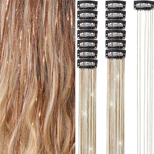 Tomvorks 6pcs Im Haar Lametta -Set, 19,6 Zoll Fairy Perücken Stück Glitzer Haarverlängerungen für Frauen Mädchen, Festivalparty Verwendung mit Funkelnden Haarzubehör (Kaffee) von Tomvorks