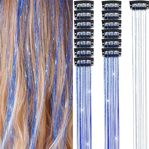 Tomvorks 6pcs Im Haar Lametta -Set, 19,6 Zoll Fairy Perücken Stück Glitzer Haarverlängerungen für Frauen Mädchen, Festivalparty Verwendung mit Funkelnden Haarzubehör (Saphir) von Tomvorks