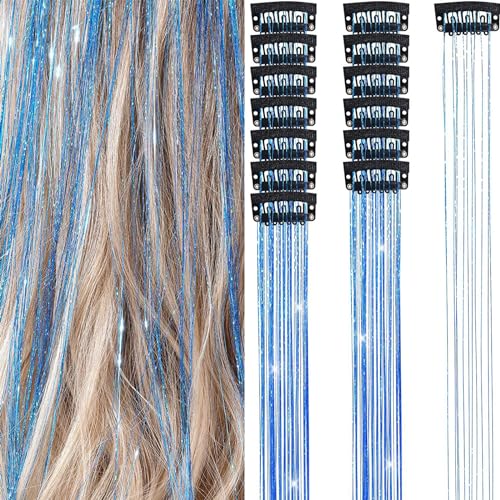 Tomvorks 6pcs Im Haar Lametta -Set, 19,6 Zoll Fairy Perücken Stück Glitzer Haarverlängerungen für Frauen Mädchen, Festivalparty Verwendung mit Funkelnden Haarzubehör (Seeblau) von Tomvorks