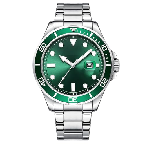 Tomvorks Männer Quarz Watch Klassische Modische Leuchtende Analoge Armbanduhr mit Edelstahlbandkalender (Grün) von Tomvorks