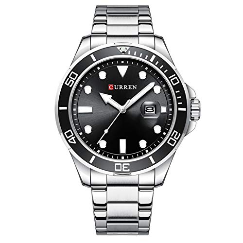 Tomvorks Männer Quarz Watch Klassische Modische Leuchtende Analoge Armbanduhr mit Edelstahlbandkalender (Silber Watchband & Black Dial Dial) von Tomvorks