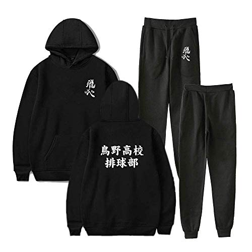 Tomwel Anime Haikyuu Kapuzenpullover Cosplay Sweatshirt Pullover Hoodie Mantel Jacke Karasuno High School Volleyball Uniform Langarm Kostüm Sportswear für Frauen Männer Schwarz L von Tomwell