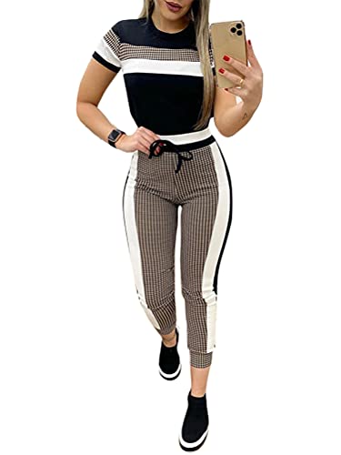 Tomwell 2-Teiliger Sportanzug Damen Sommersport Top Und Laufhose Set Trainingsanzug Freizeitanzug Sportbekleidung Yoga Outfit Gym Set B Schwarz-1 L von Tomwell