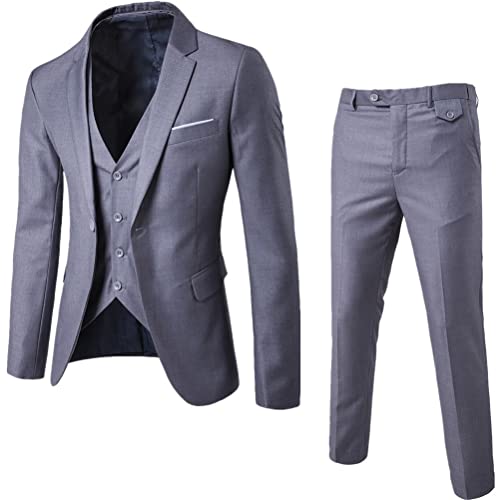 Tomwell Anzug Herren Slim Fit 3 Teilig Blazer Anzüge Herrenanzug Sakko Anzughose Weste für Hochzeit Business Hochzeit Party Abschlussball A Grau S von Tomwell