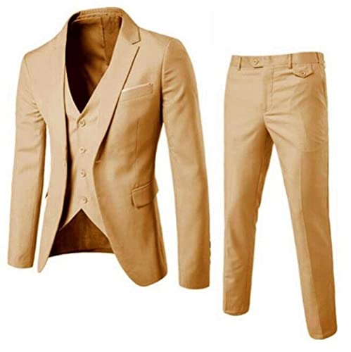 Tomwell Anzug Herren Slim Fit 3 Teilig Blazer Anzüge Herrenanzug Sakko Anzughose Weste für Hochzeit Business Hochzeit Party Abschlussball Herrenanzug A Khaki XS von Tomwell