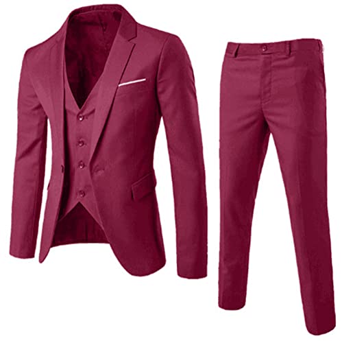 Tomwell Anzug Herren Slim Fit 3 Teilig Blazer Anzüge Herrenanzug Sakko Anzughose Weste für Hochzeit Business Hochzeit Party Abschlussball Herrenanzug A Rot XL von Tomwell