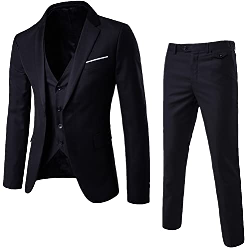 Tomwell Anzug Herren Slim Fit 3 Teilig Blazer Anzüge Herrenanzug Sakko Anzughose Weste für Hochzeit Business Hochzeit Party Abschlussball Herrenanzug A Schwarz XS von Tomwell