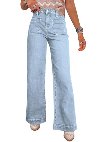 Tomwell Baggy Jeans Damen High Waist Jeanshosen Weites Bein Jean Stretch Straight Mädchen Wide Leg Denim Pants B Blau S von Tomwell