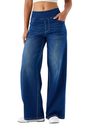 Tomwell Baggy Jeans Damen Jeans Weites Bein Hose Straight Lässig Hose Denim Pants A Dunkelblau XL von Tomwell