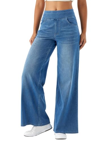 Tomwell Baggy Jeans Damen Jeans Weites Bein Hose Straight Lässig Hose Denim Pants A Hellblau M von Tomwell