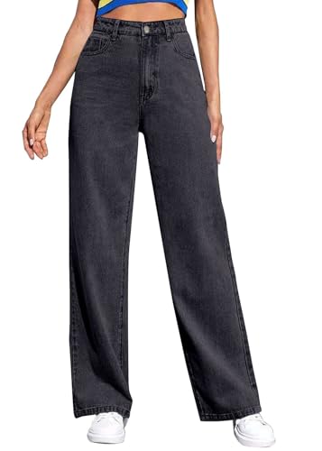 Tomwell Baggy Jeans Mädchen High Waist Jeans Damen Straight Leg Jeans Casual Longlegs Herbst und Winter A Dunkelgrau L von Tomwell