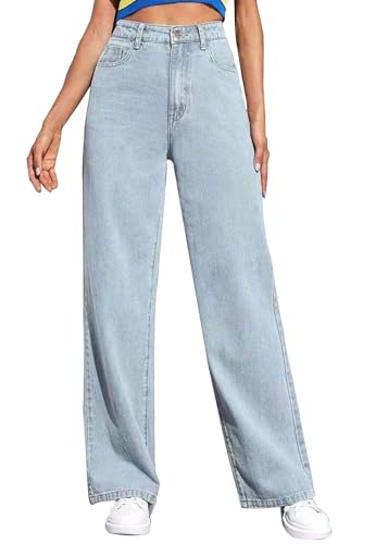 Tomwell Damen Baggy Jeans High Waist Jeans Straight Leg Jeans Casual Longlegs Hellblau XS von Tomwell