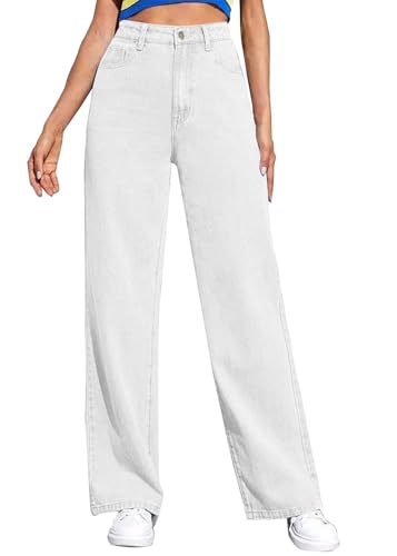Tomwell Baggy Jeans Mädchen High Waist Jeans Damen Straight Leg Jeans Casual Longlegs Herbst und Winter A Weiß XS von Tomwell