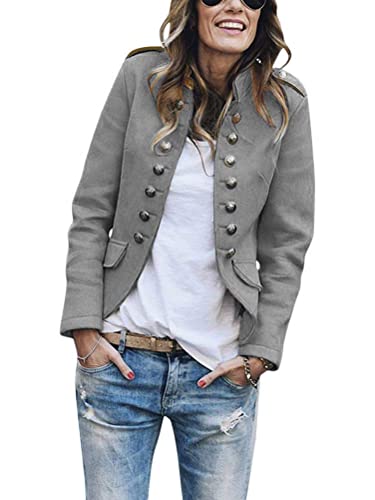 Tomwell Blazer Damen Lang Cardigan Tailliert Elegant Casual Jacke Blazer Slim Fit Anzug Trenchcoat Grau 40 von Tomwell