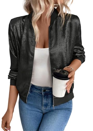 Tomwell Bomberjacke Damen Kurze Blouson Jacke Langarm Zip Up Übergangsjacke Casual Pilotenjacke Frühling Sommer A Schwarz M von Tomwell