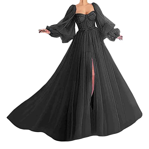 Tomwell Brautkleid Lang Hochzeitskleider Spitze Damen Brautmode V-Ausschnitt Bodenlang Abendkleid Rückenfrei Vintage Ärmellos Brautkleid Schwarz S von Tomwell