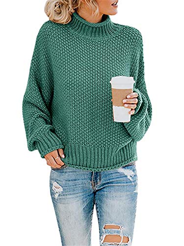 Tomwell Casual Lose Pulli Langarm Oberteile Kaschmir Pullover Damen Rundhals Oversized Pullover Strickpullover Oberteil Damen Rollkragenpullover Batwing Oversize A Grün L von Tomwell