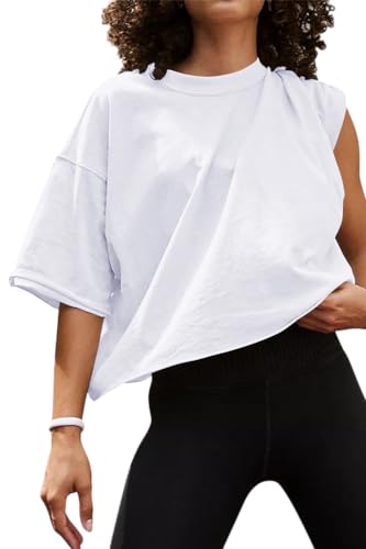 Tomwell Crop T-Shirt Damen Rundhals Kurzarm Tshirt Sport Oberteile Casual Oversize Shirt Sommer Workout Crop Tops A Weiß S von Tomwell