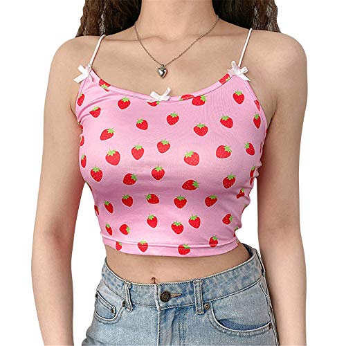 Tomwell Crop Tops Camouflage Top Damen Bauchfrei Camisole Tank Top Bedruckt Tshirts Sommer Slim Fit TräGertop O-Ausschnitt TräGershirt Elegant Spaghetti Top Kurze Oberteile E Rosa L von Tomwell