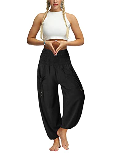 Tomwell Dame Hippie Hose Haremshose Pumphose Pluderhose mit Taschen Yogahosen Gesmockte Taille Sommerhose Strandhose Pilates Freizeithose für Sport Jogging Dance Schwarz XL Tomwell Dame Hippie Hose Haremshose Pumphose Pluderhose mit Taschen Yogahosen Gesmockte Taille Sommerhose Strandhose Pilates Freizeithose für Sport Jogging Dance Schwarz XL von Tomwell