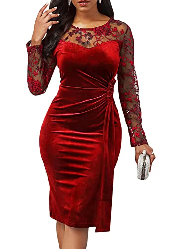 Tomwell Damen 50er Jahre Kleider Festliches Spitzenkleid Abendkleider Vintage Ballkleid Kurzes A-Linie Cocktailkleid C Rot L von Tomwell