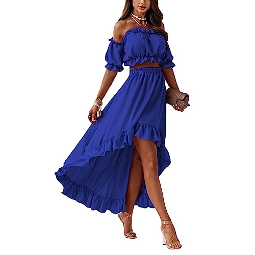 Tomwell Damen Ärmelloses Top und Rock Set Zweiteiler Outfit Sommer Sexy Kurzes Oberteil Lang Skirt Party Streetwear Damen Kleidung Sets Sommerkleider Set A Dunkelblau M von Tomwell