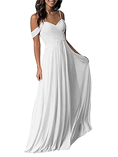 Tomwell Damen Abendkleid Ärmellos Elegante Brautjungfernkleid Mode Einfarbig Wickelkleid V-Ausschnitt Rückenfrei Partykleid Schulterfrei Bodenlang Cocktailkleid A Weiß XL von Tomwell