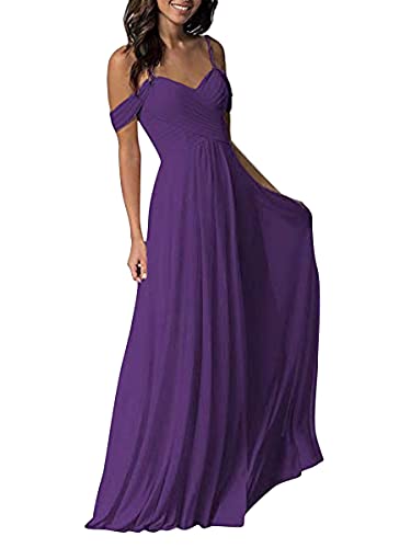 Tomwell Damen Abendkleid Ärmellos Elegante Brautjungfernkleid Mode Einfarbig Wickelkleid V-Ausschnitt Rückenfrei Partykleid Schulterfrei Bodenlang Cocktailkleid B Violett XL von Tomwell