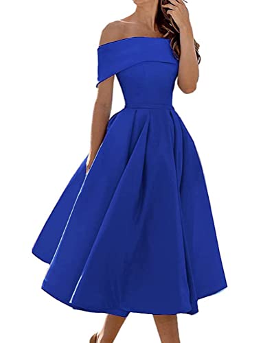 Tomwell Damen Abendkleid Elegante Brautjungfernkleid Mode Einfarbig Wickelkleid Rückenfrei Partykleid Schulterfrei Cocktailkleid Dunkelblau M von Tomwell
