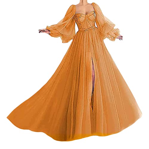 Tomwell Damen Abendkleid Elegante Brautjungfernkleid Mode Einfarbig Wickelkleid V-Ausschnitt Rückenfrei Partykleid Schulterfrei Bodenlang Cocktailkleid Orange XL von Tomwell