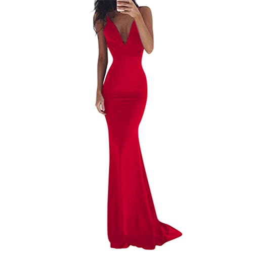 Tomwell Damen Abendkleider Elegante mit Fischschwanz Ärmellose Damen Mermaid Brautjungfernkleidung für Hochzeit Cocktail Party Rot S von Tomwell